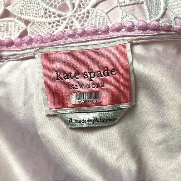 KATE SPADE Leaf Floral Lace Crochet Trim Sleeveless Pastel V-Back Shift Dress 4 - Picture 3 of 4